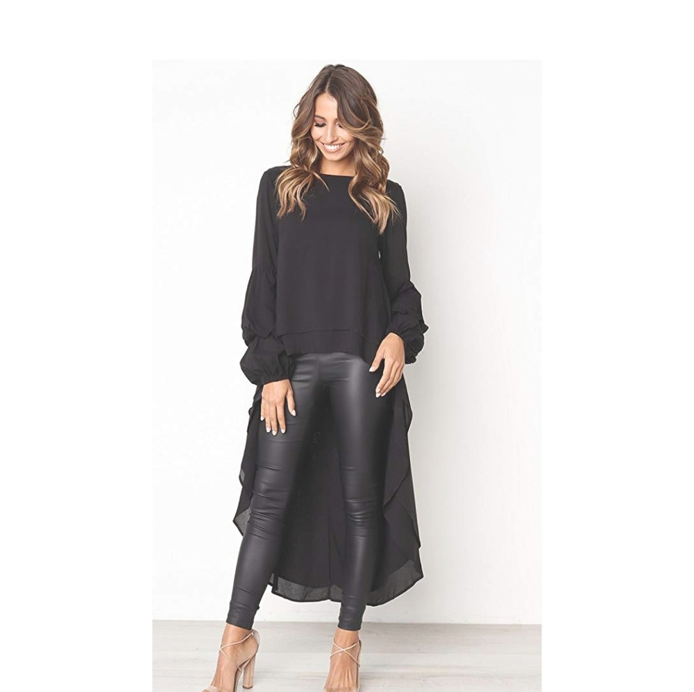 MURPHY Black Ruffle Sleeve High Low Sweater